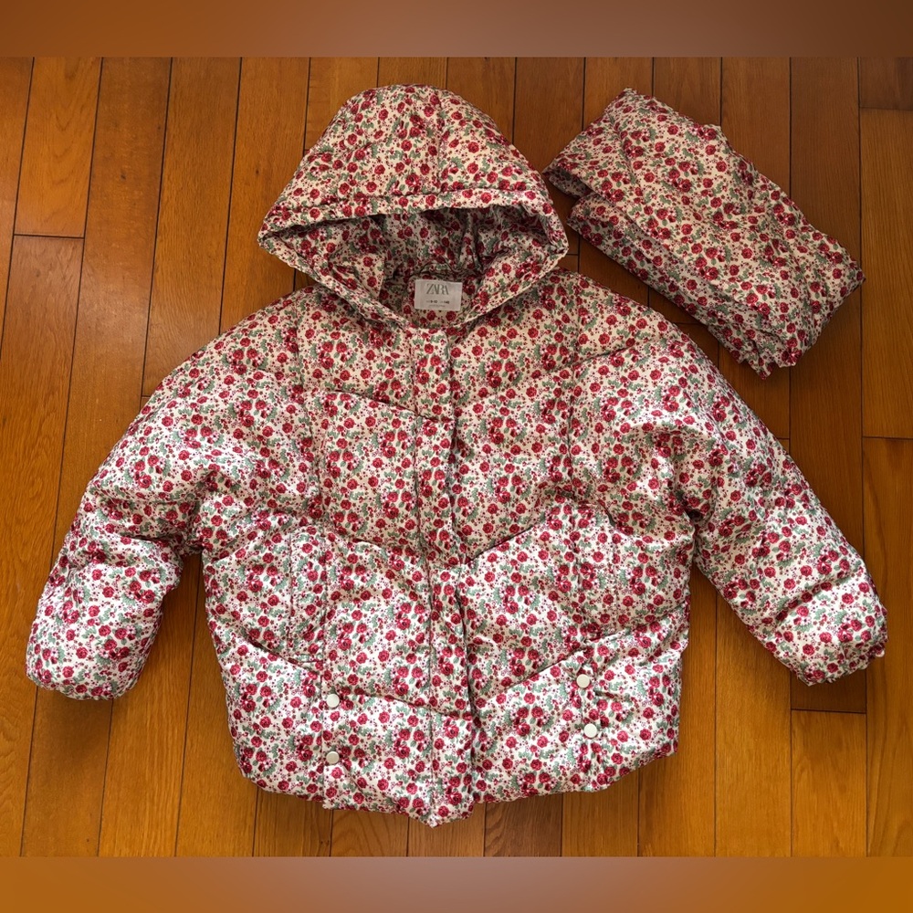 Zara Red and Green Floral Jacket for girls